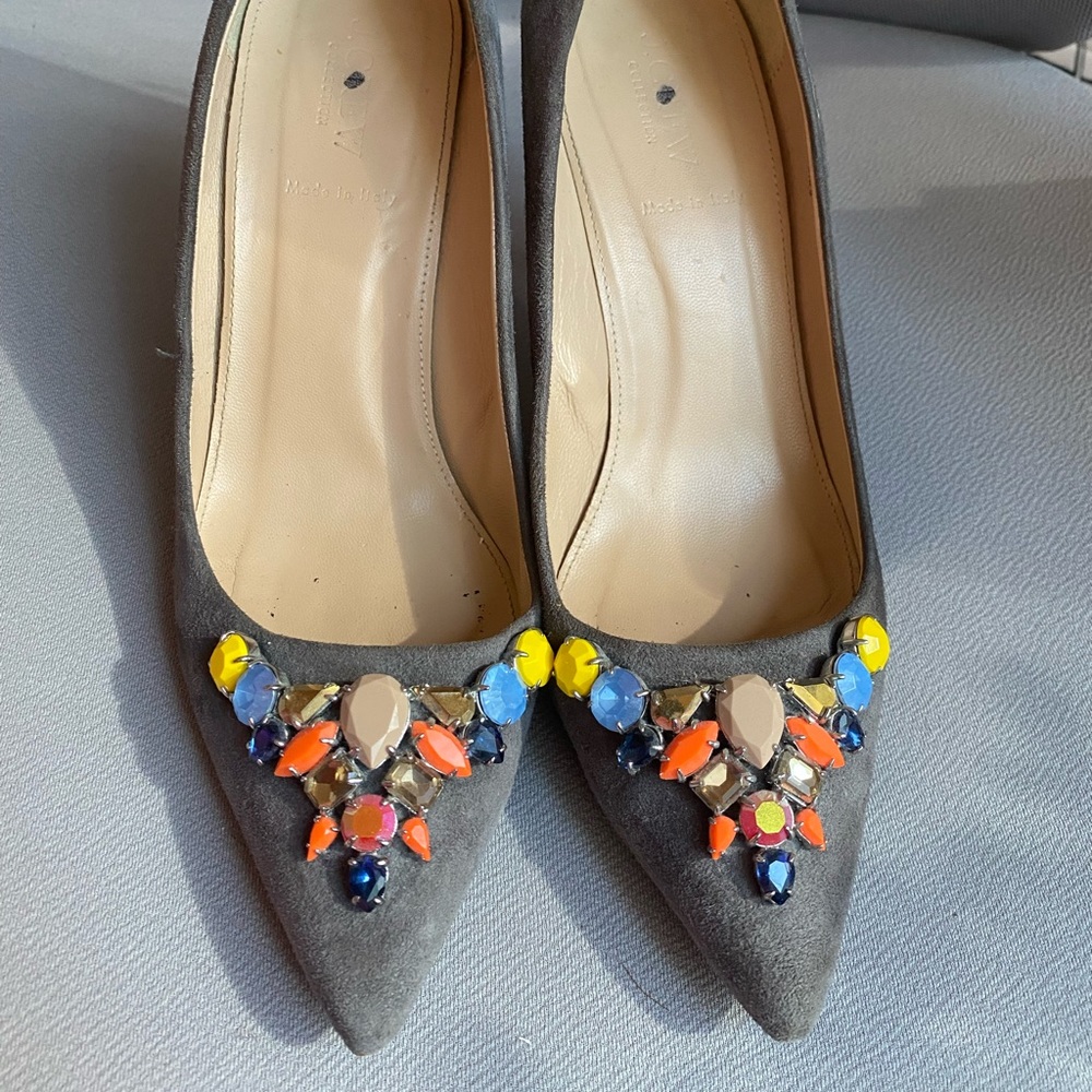 J.Crew Gray Suede Heels with Embellishment - Size 9.5